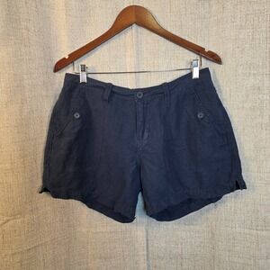 Calvin Klein Jeans Linen Blend Shorts Women's 10 Navy Blue Casual Button Pockets